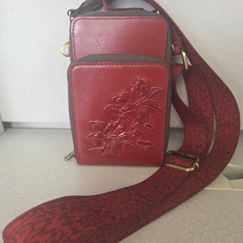 Patricia Nash Red Floral Embossed Crossbody Bag